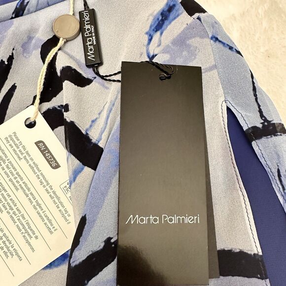 Marta Palmieri Women's Blue Bamboo Print 2-Layers Silk Blouse Tunic Top Sz 44/8 - Picture 7 of 14